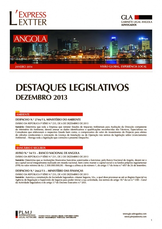 Angola Destaques Legislativos Dezembro De 2013 Novidades Legislativas Conhecimento Plmj 0771